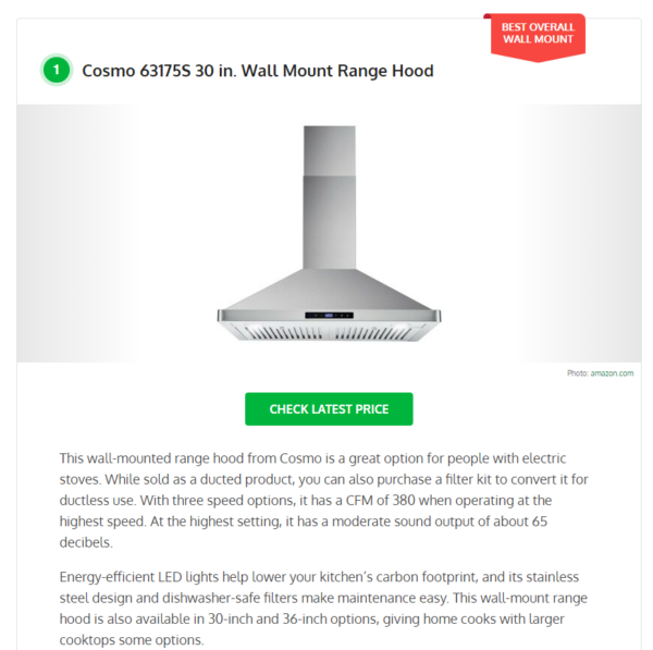 Cosmo’s COS63175S The Best Wall Mount Range Hood of 2021 as Featured