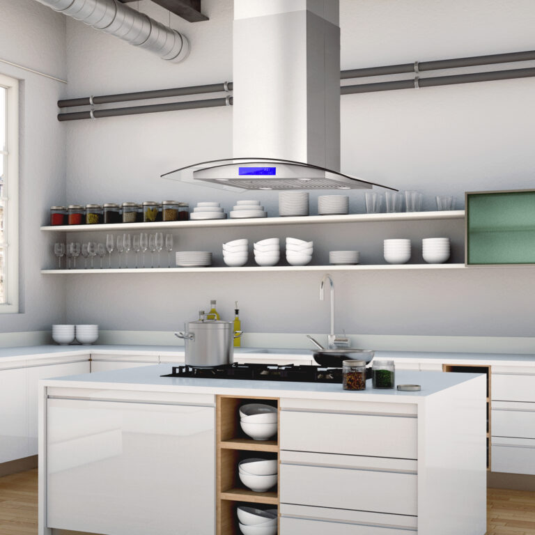 3d Illustration of white modern kitchen in a house with a beautiful design