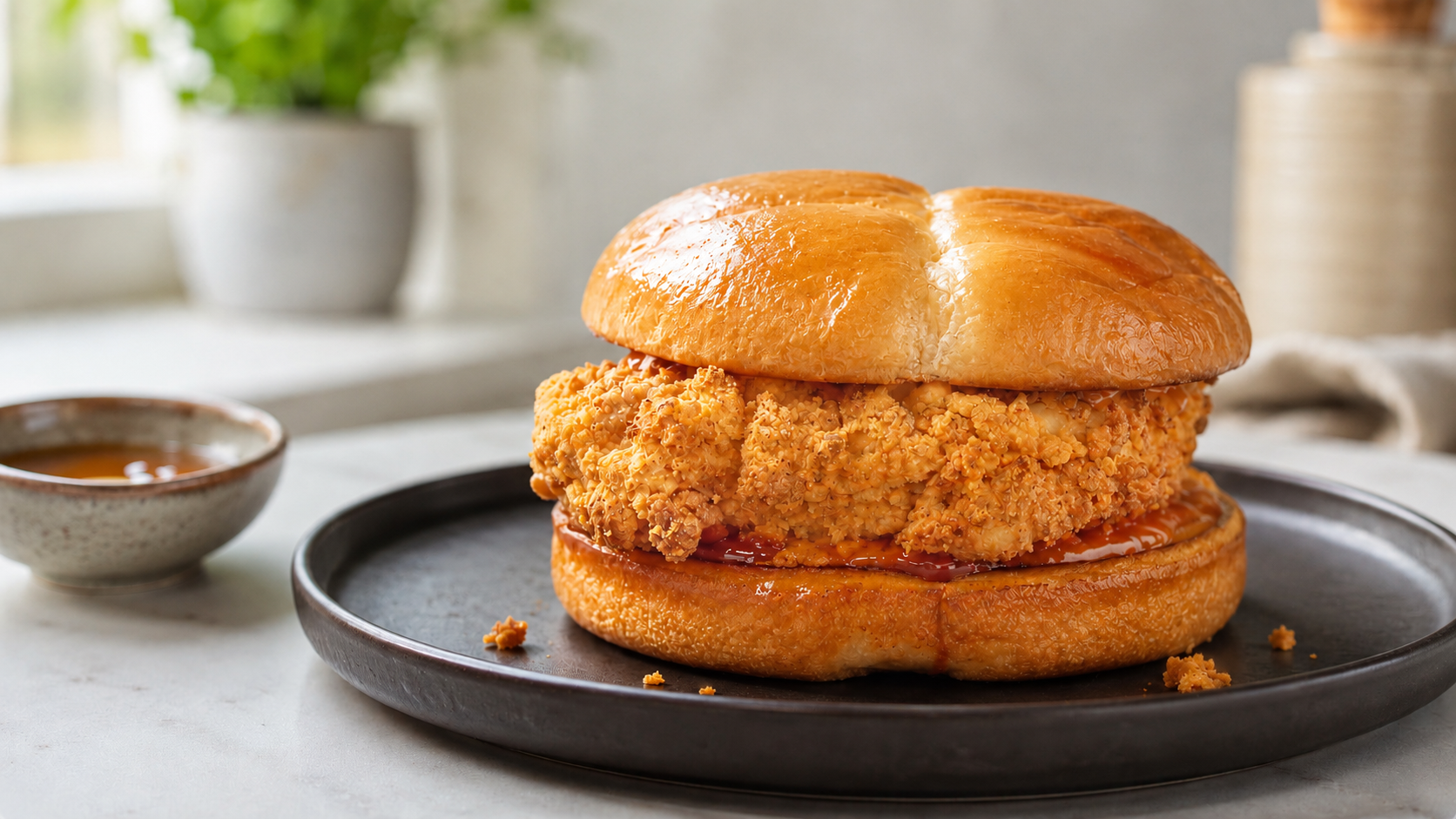 Hot Honey Spicy Chicken Sandwich: Crispy Oven-Baked Chicken Thigh with Hot Honey Sauce